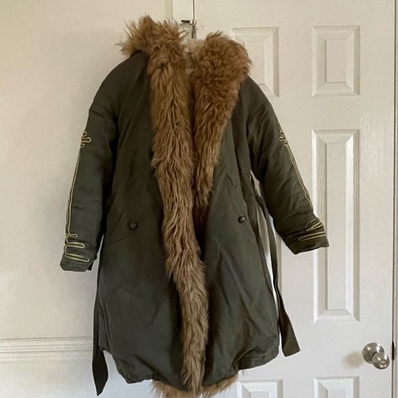 Pinko Faux Fur Army Green Hooded Parka Jacket Coat Eskimo Heavyweight Pennylane - Picture 4 of 11